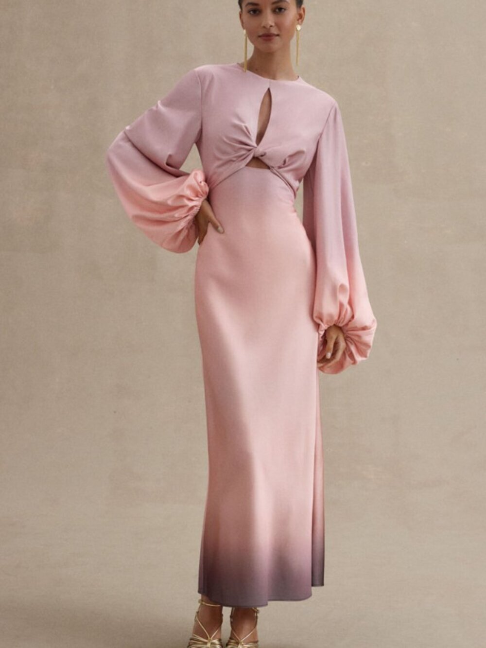 Significant Other Demi Backless Long-Sleeve Column Maxi Dress Size 6 - 38598